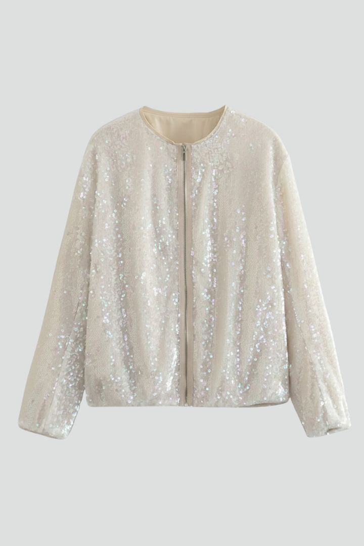 Women's Zip Jacket with Round Neckline and Textured Surface
