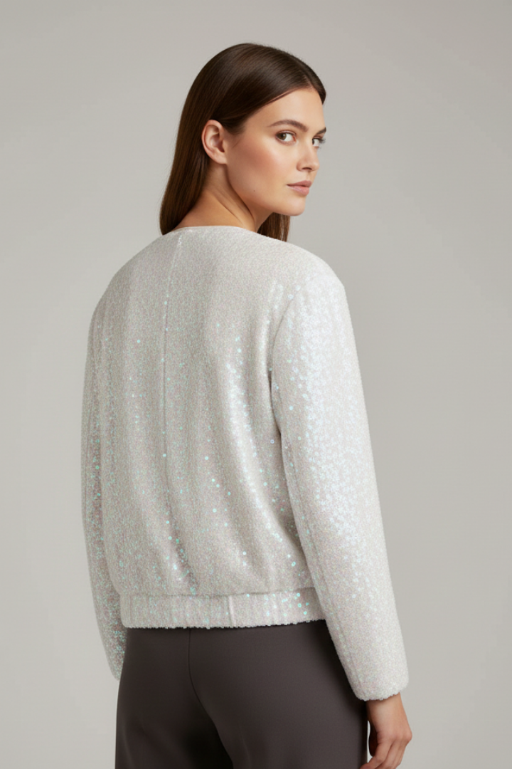 Women's Zip Jacket with Round Neckline and Textured Surface