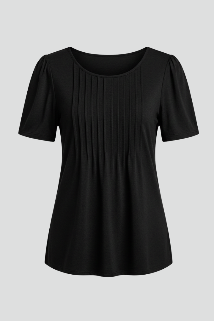 Women's T-Shirt with Round Neck and Short Puff Sleeves