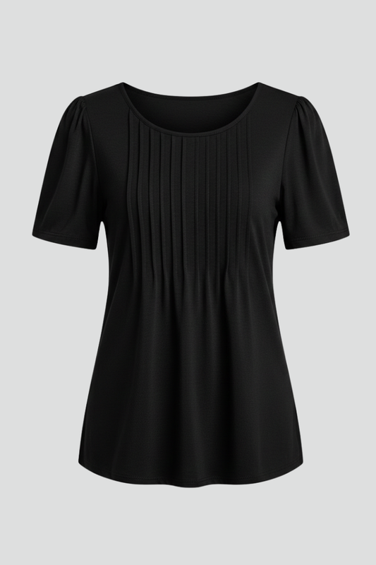 Women's T-Shirt with Round Neck and Short Puff Sleeves