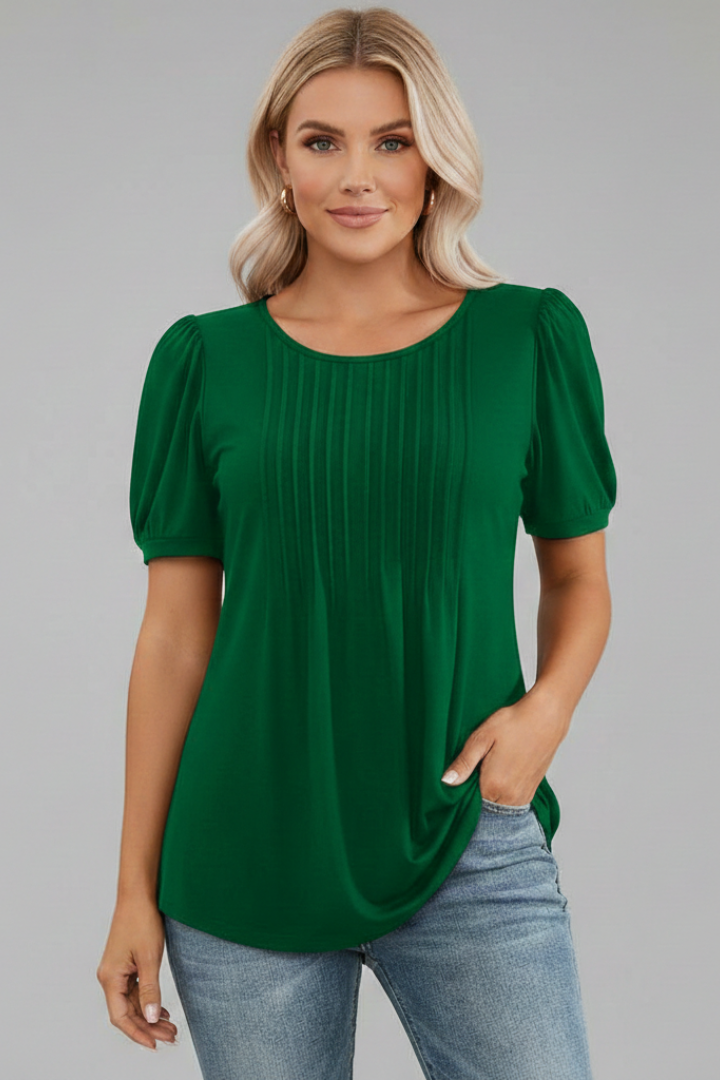 Women's T-Shirt with Round Neck and Short Puff Sleeves