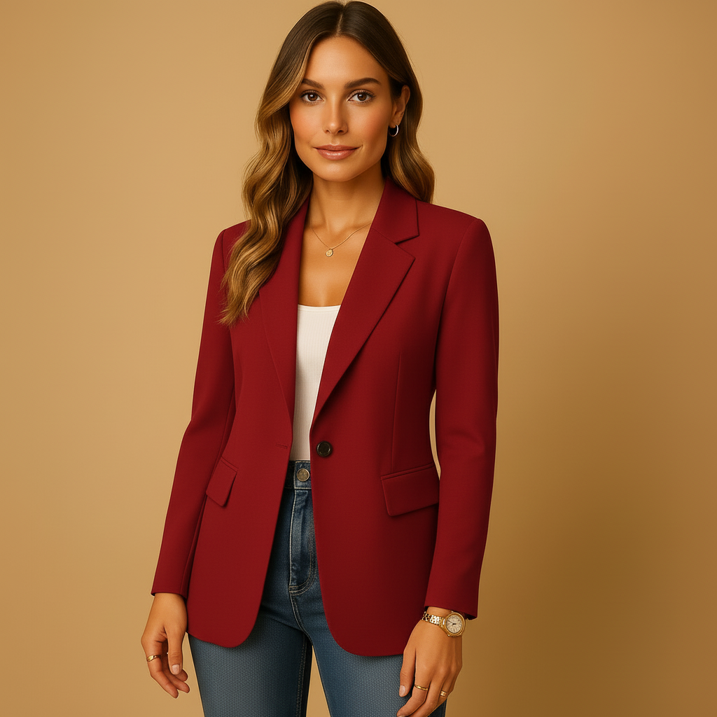 Women¡¯s Tailored Single-Breasted Blazer with Peak Lapel and Flap Pockets