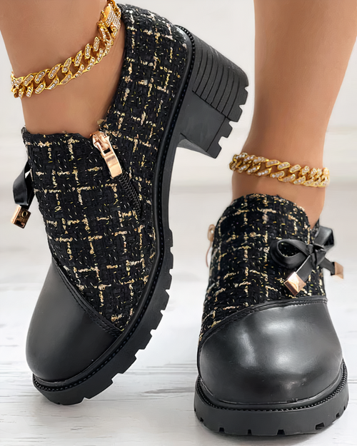 Women's Lace Slip-On Heels with Round Toe and Block Heel