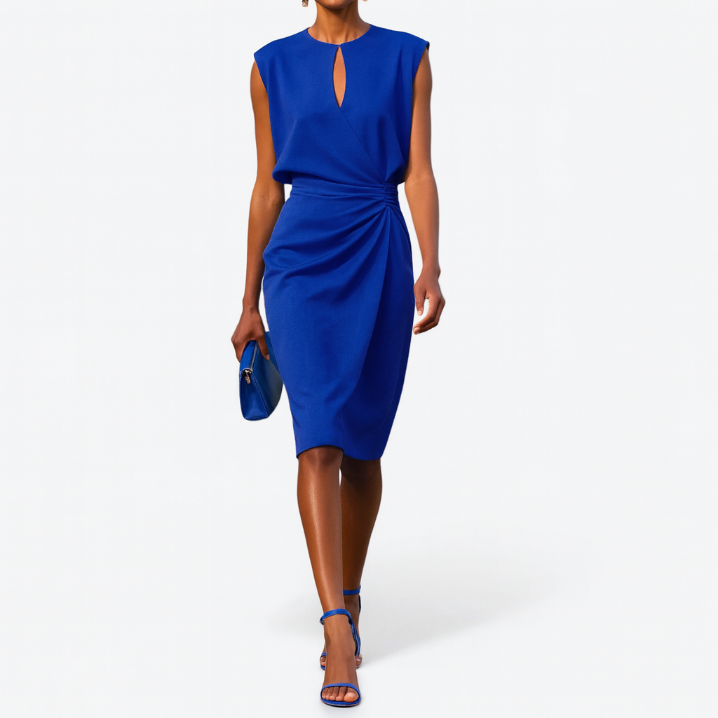 Women's Sleeveless Cutout Midi Dress with Pleated Side Drape