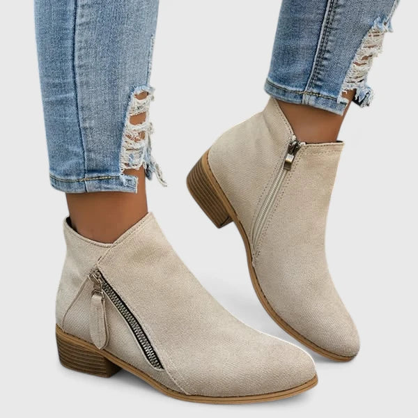 Women’s Orthopaedic Suede Ankle Boots with Dual Side Zipper and Low Block Heel