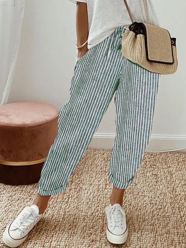 Women’s Casual Pants with Elastic Waistband and Functional Side Pockets