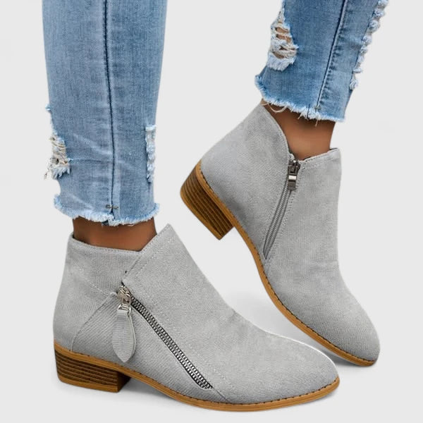 Women’s Orthopaedic Suede Ankle Boots with Dual Side Zipper and Low Block Heel