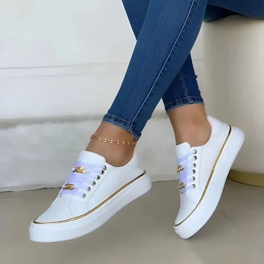 Women’s Platform Sneakers with Gold Chain Detail and Metallic Trim