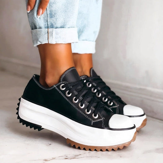 Women's Canvas Sneakers with Chunky Platform Sole and Jagged Lug Outsole