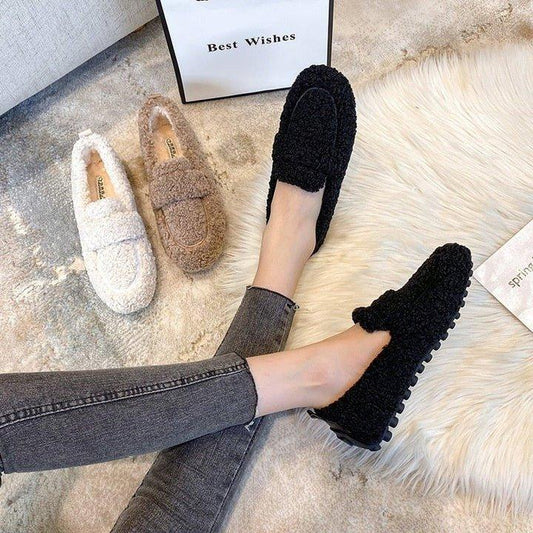 Women’s Suede Moccasin Slippers with Plush Faux Fur Lining and Durable Rubber Sole