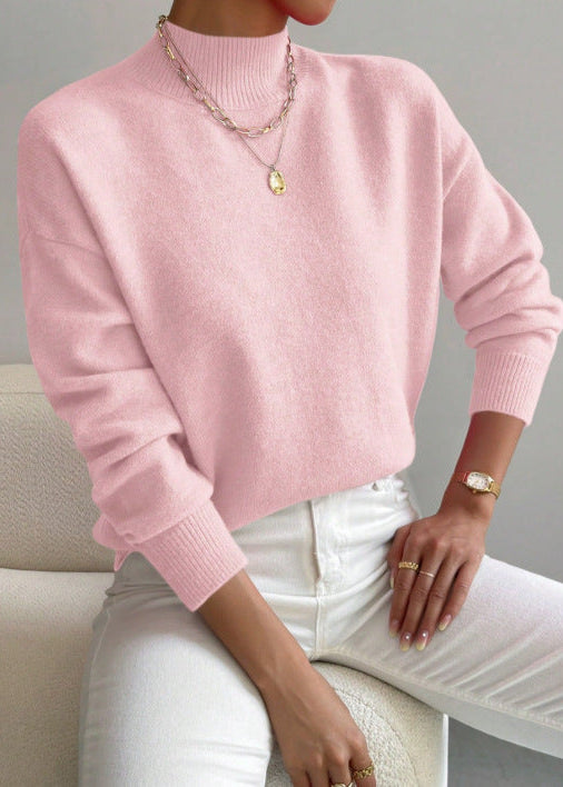 Women¡¯s Wool Blend Mock Neck Pullover with Relaxed Drop Shoulder
