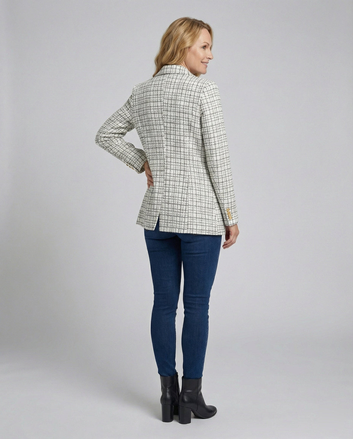 Women's Houndstooth Tailored Blazer Single Button