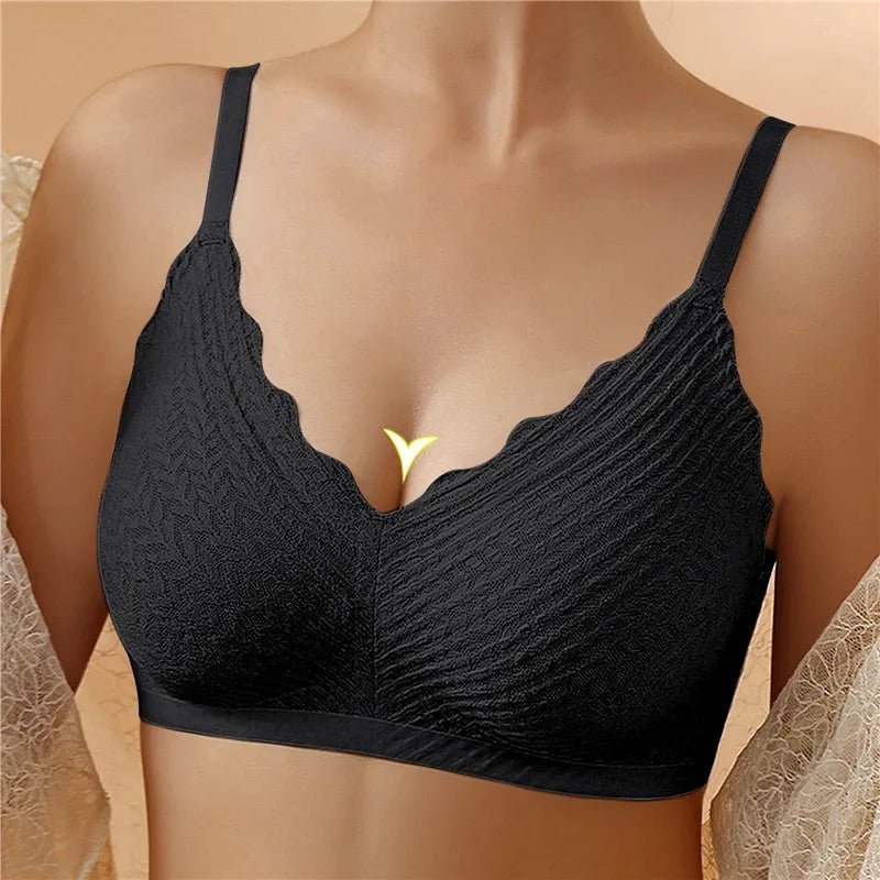 Women's Seamless Comfort Bra with Scalloped V-Neckline and Soft Textured Finish