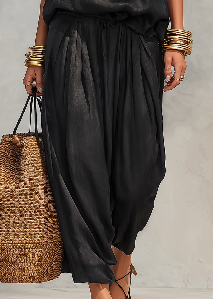 Women’s Two-Piece Set with Cowl Neck Halter Top and Harem Pants