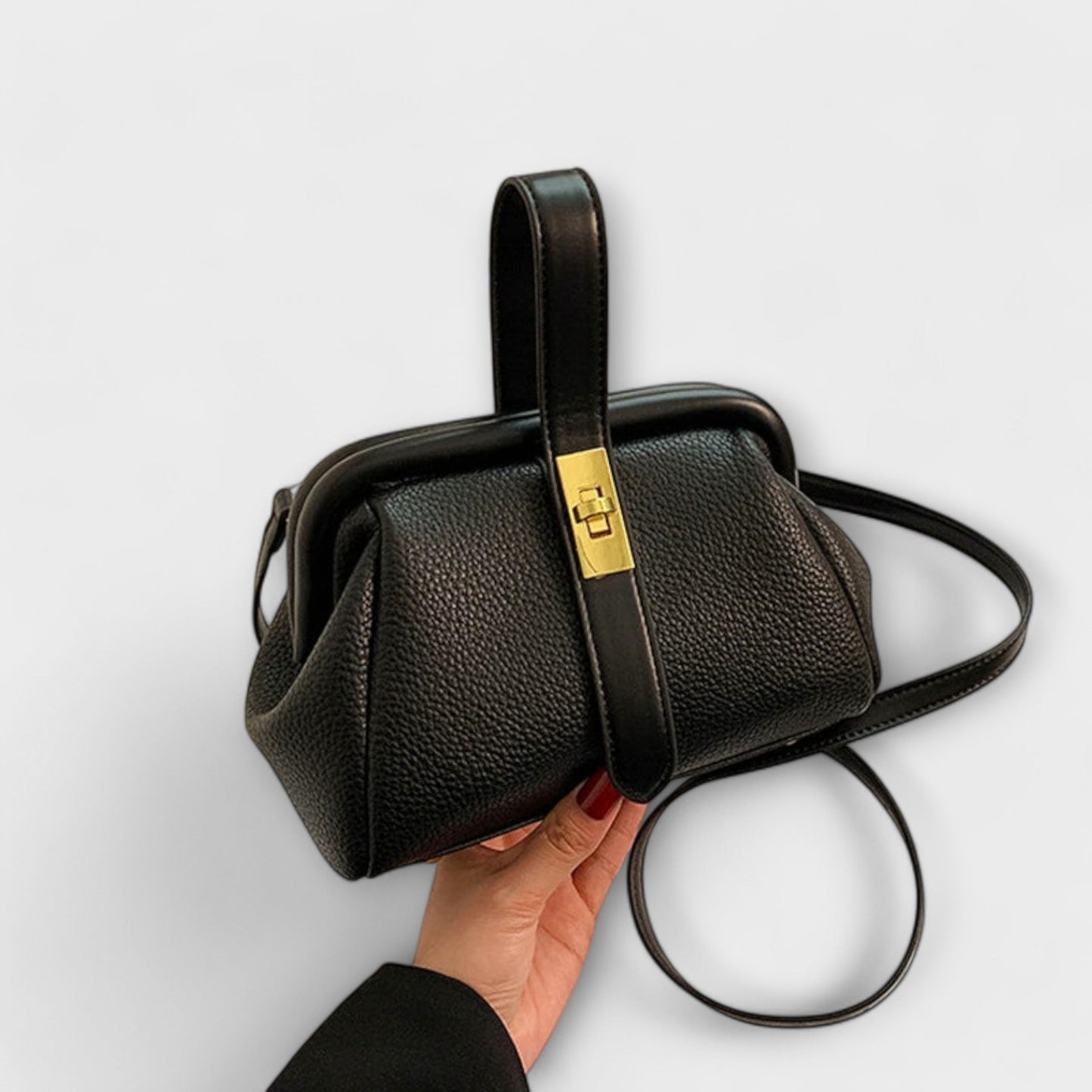Women’s Mini Handbag with Turn-Lock Closure and Crossbody Strap