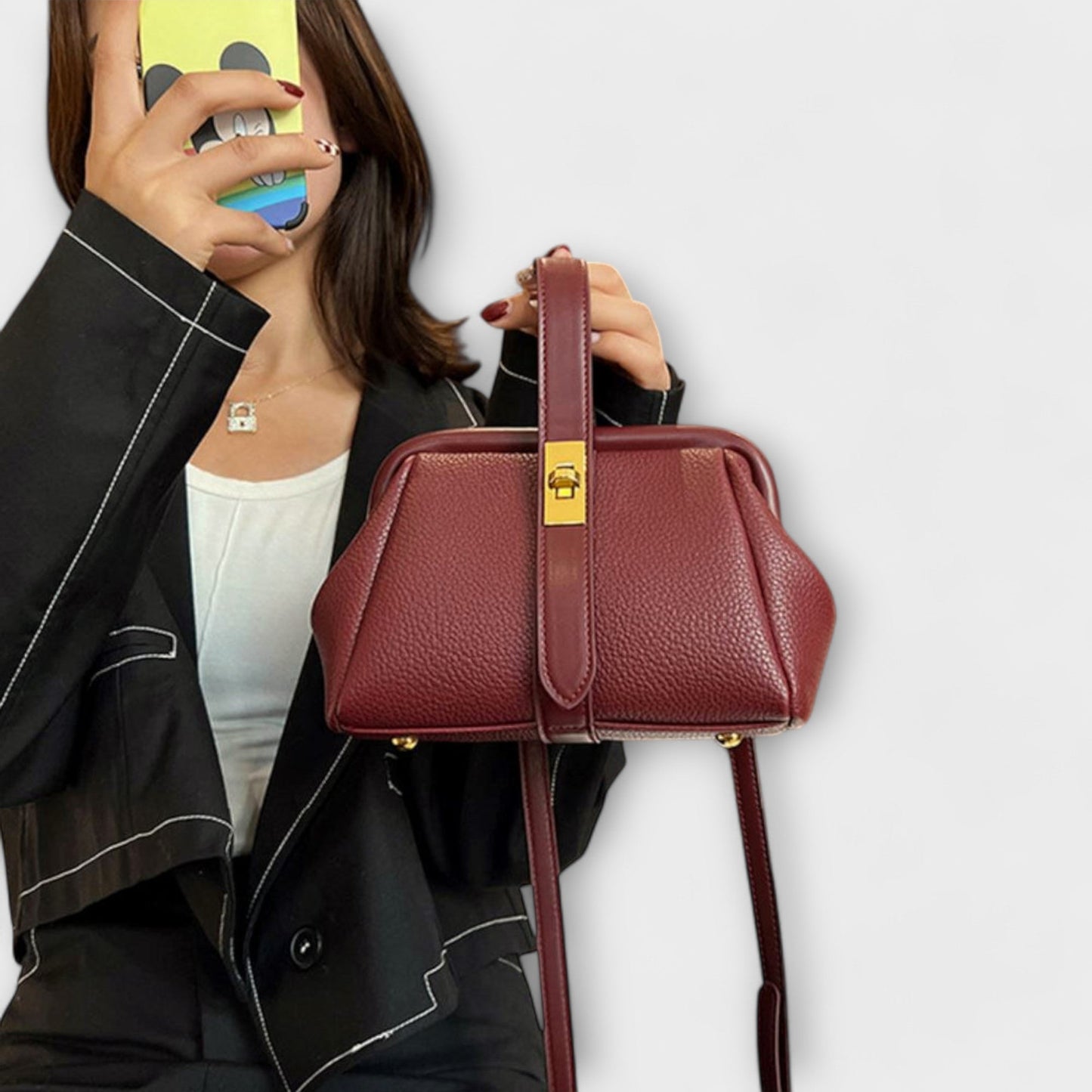 Women’s Mini Handbag with Turn-Lock Closure and Crossbody Strap