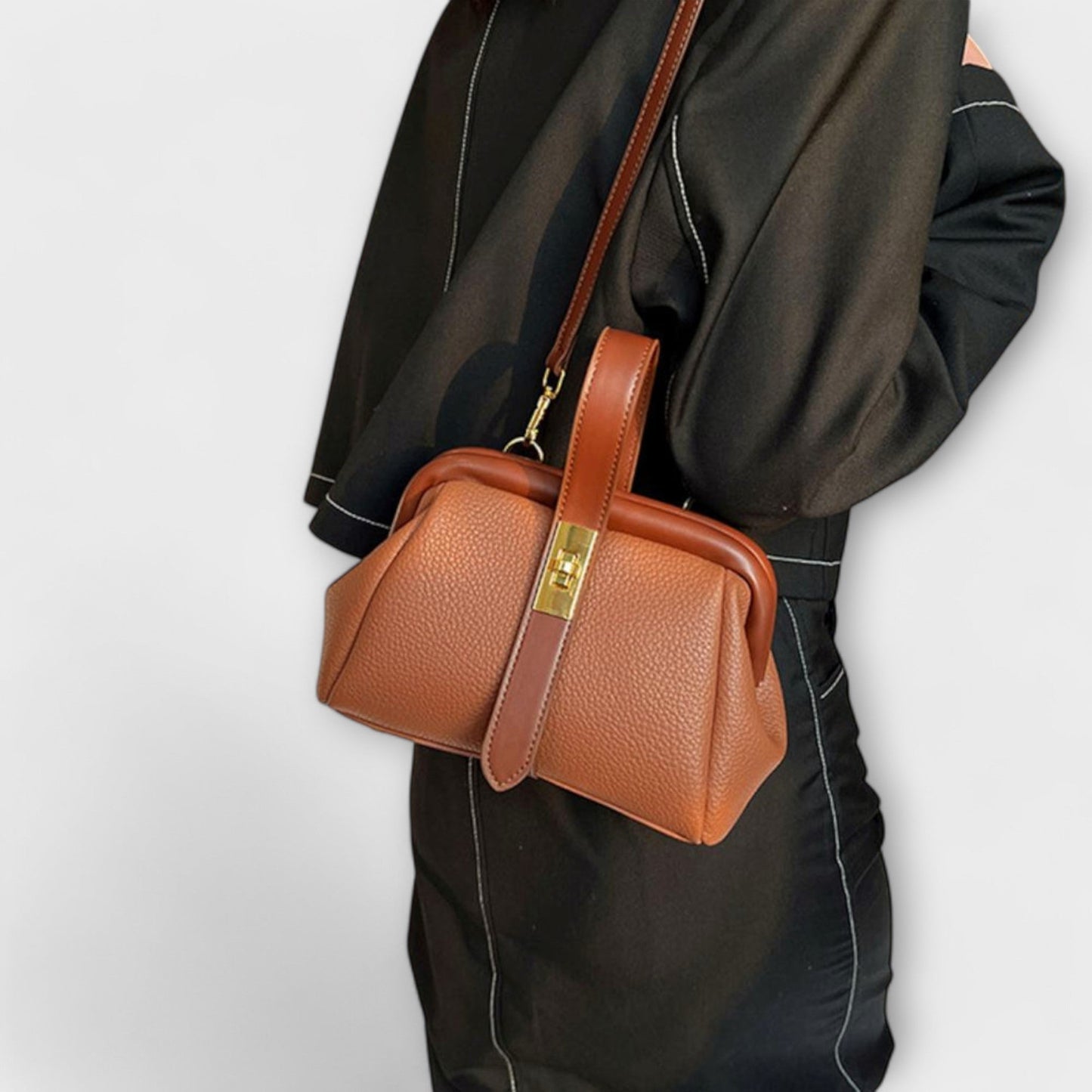 Women’s Mini Handbag with Turn-Lock Closure and Crossbody Strap