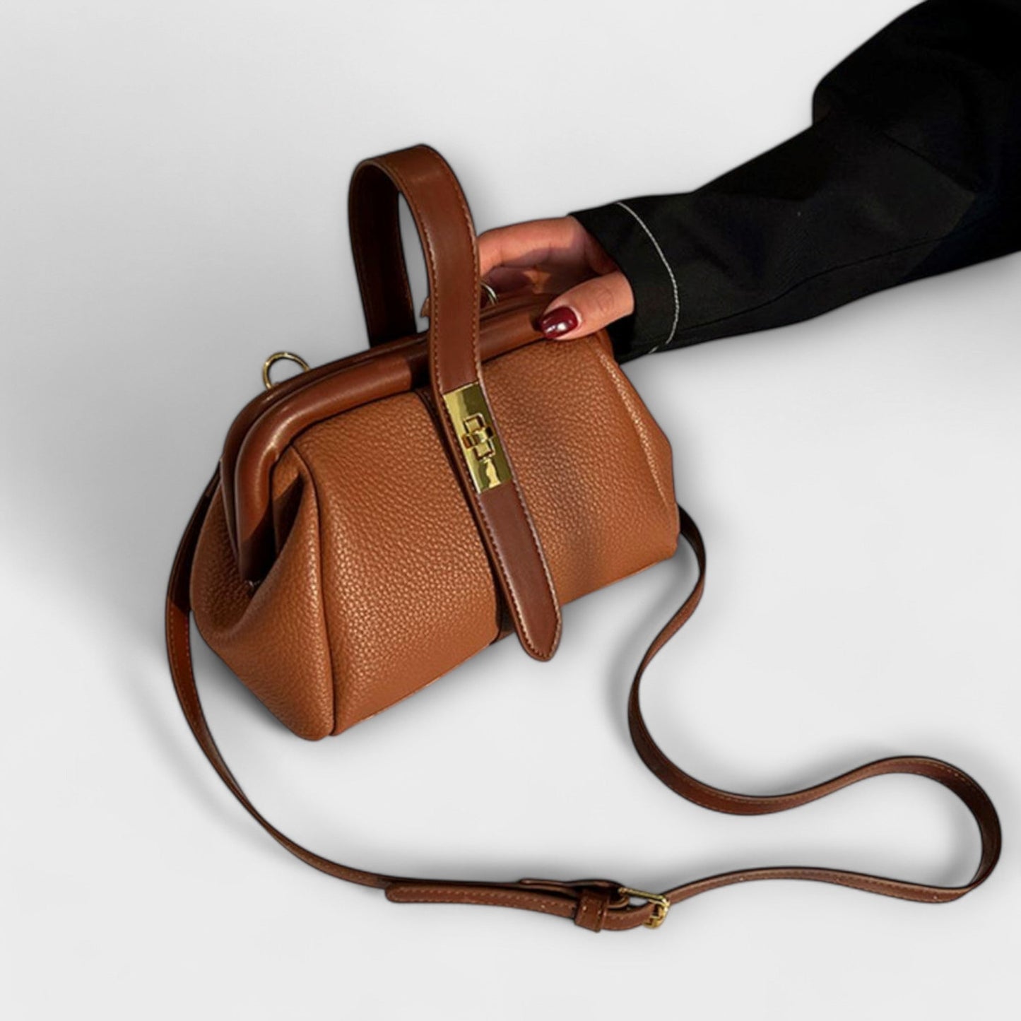 Women’s Mini Handbag with Turn-Lock Closure and Crossbody Strap