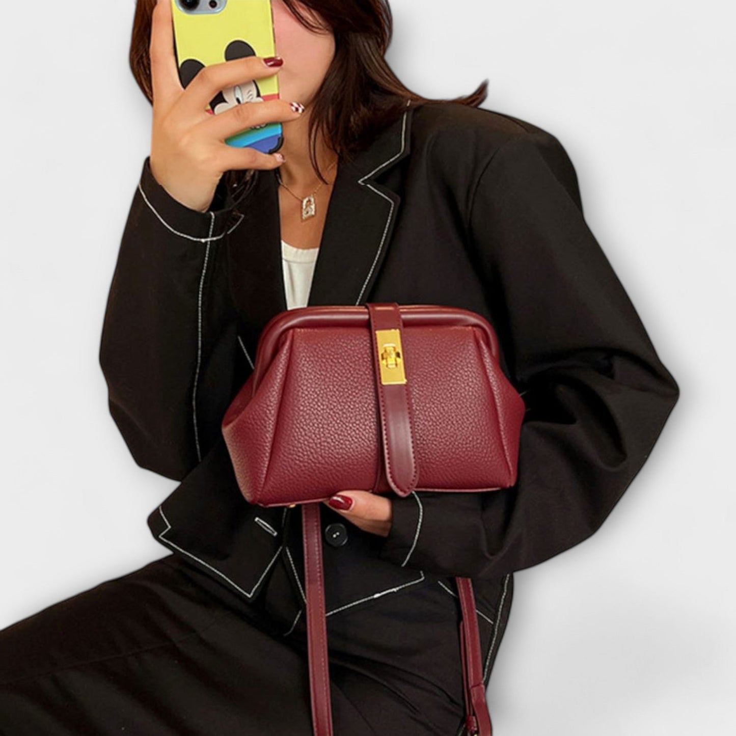 Women’s Mini Handbag with Turn-Lock Closure and Crossbody Strap