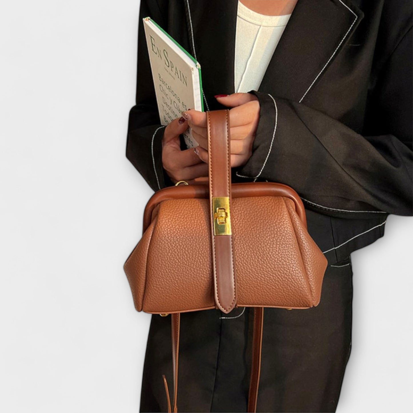 Women’s Mini Handbag with Turn-Lock Closure and Crossbody Strap