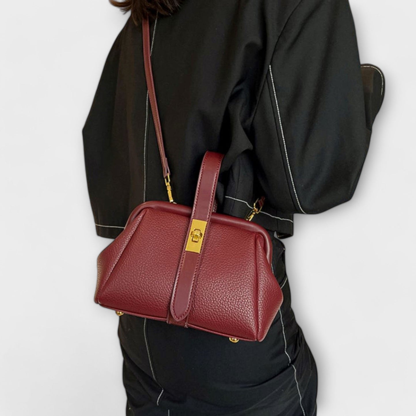 Women’s Mini Handbag with Turn-Lock Closure and Crossbody Strap