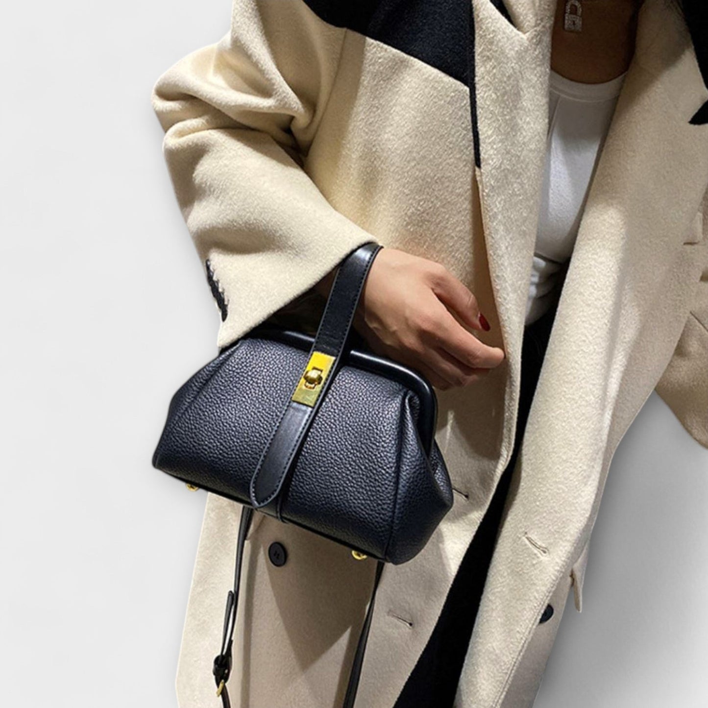 Women’s Mini Handbag with Turn-Lock Closure and Crossbody Strap