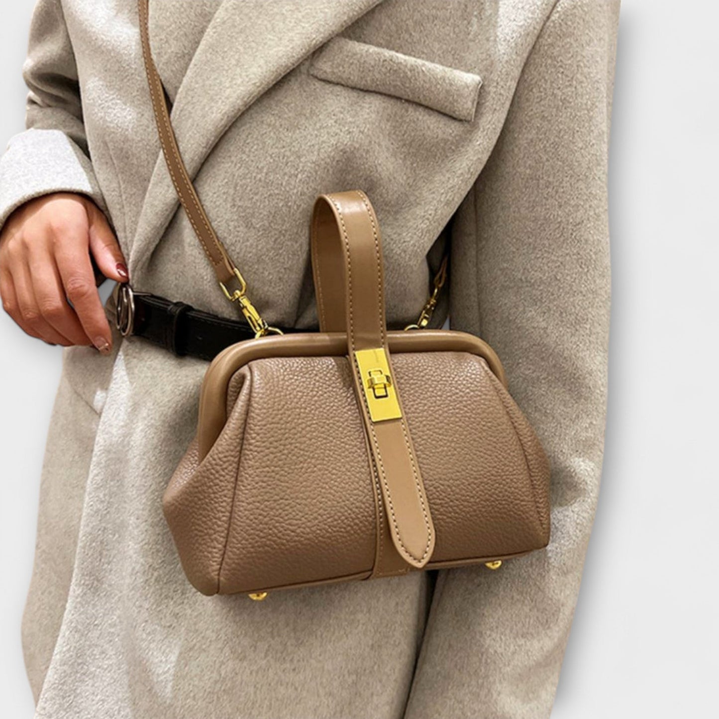 Women’s Mini Handbag with Turn-Lock Closure and Crossbody Strap