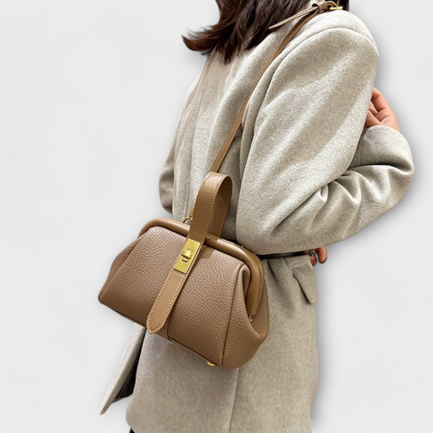 Women’s Mini Handbag with Turn-Lock Closure and Crossbody Strap