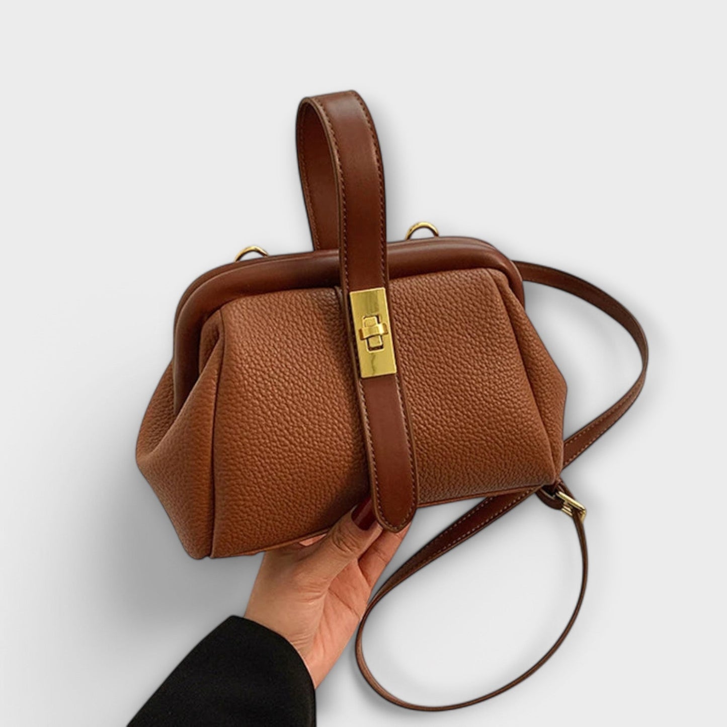 Women’s Mini Handbag with Turn-Lock Closure and Crossbody Strap