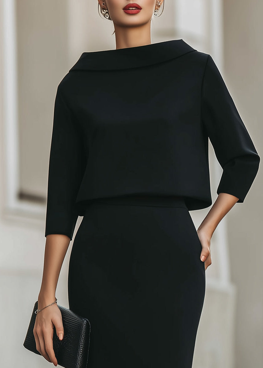 Ceylan Women’s Boat Neck Midi Skirt Set with Elegant 3/4 Sleeves