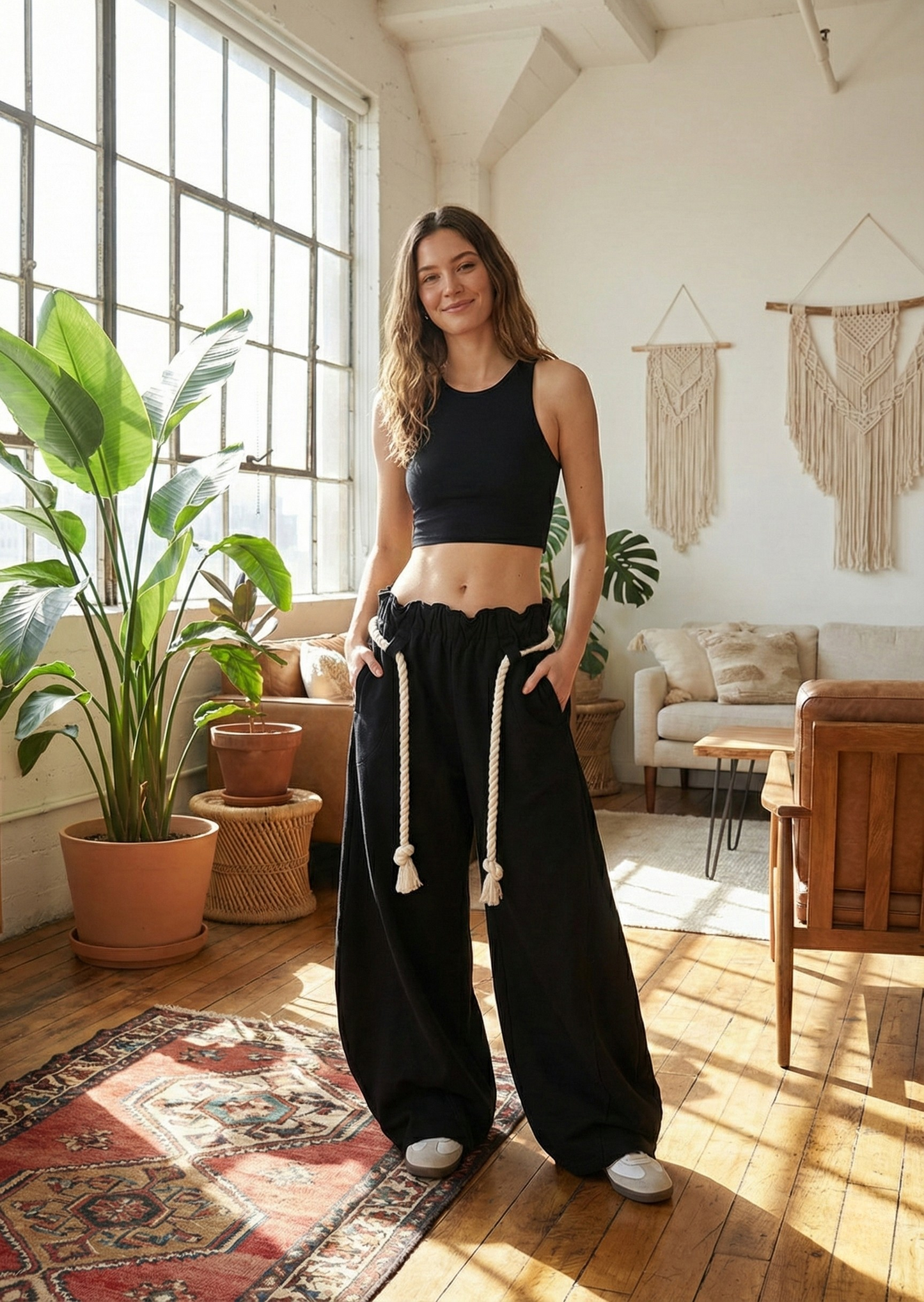 Ceylan Women’s Barrel Baggy Leg Sweatpants with Elastic Loop Waist