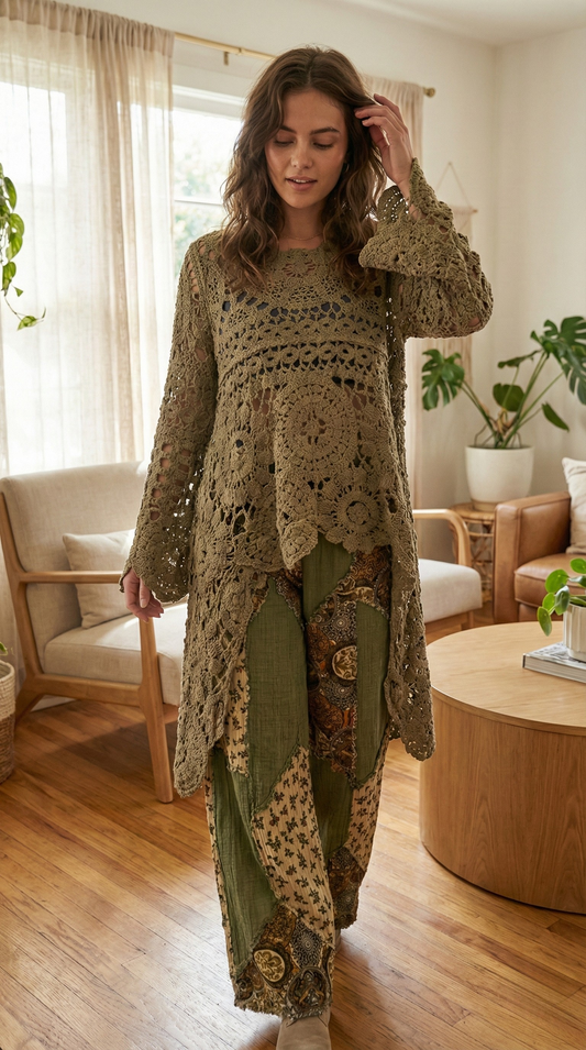 Ceylan Women’s Crochet Pullover with Relaxed Boho Knit Texture