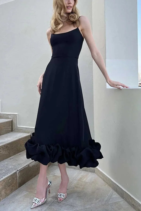 Women’s Flounce Hem Bustier Midi Dress with Tulle Ruffle Skirt