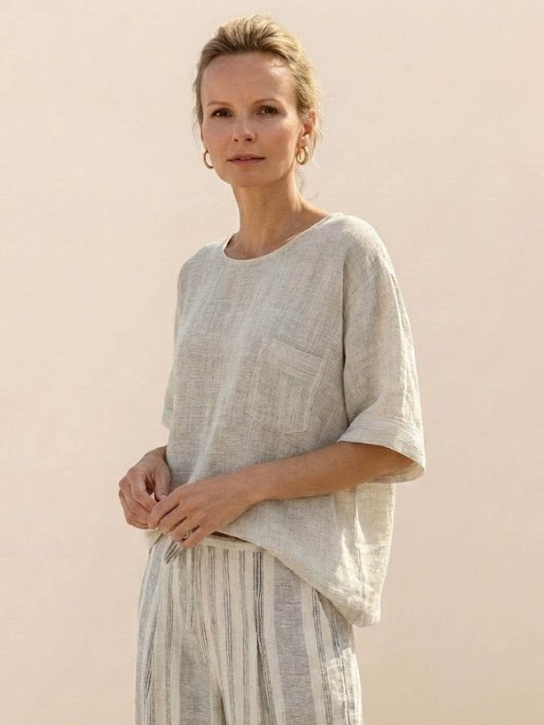 Women’s Two-Piece Set Floral Kimono Top and Striped Wide-Leg Pants