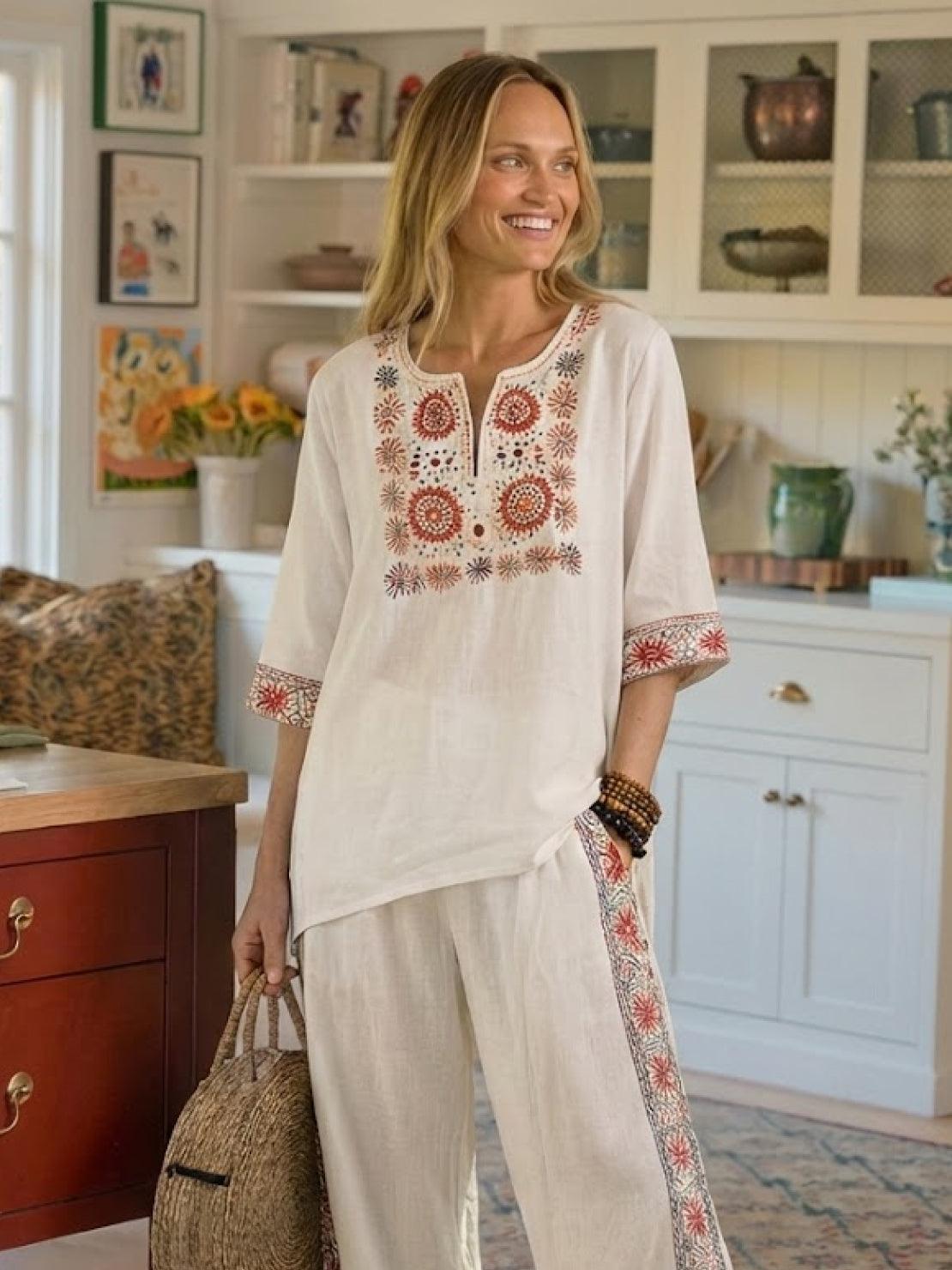 Women’s Two-Piece Set Floral Kimono Top and Striped Wide-Leg Pants
