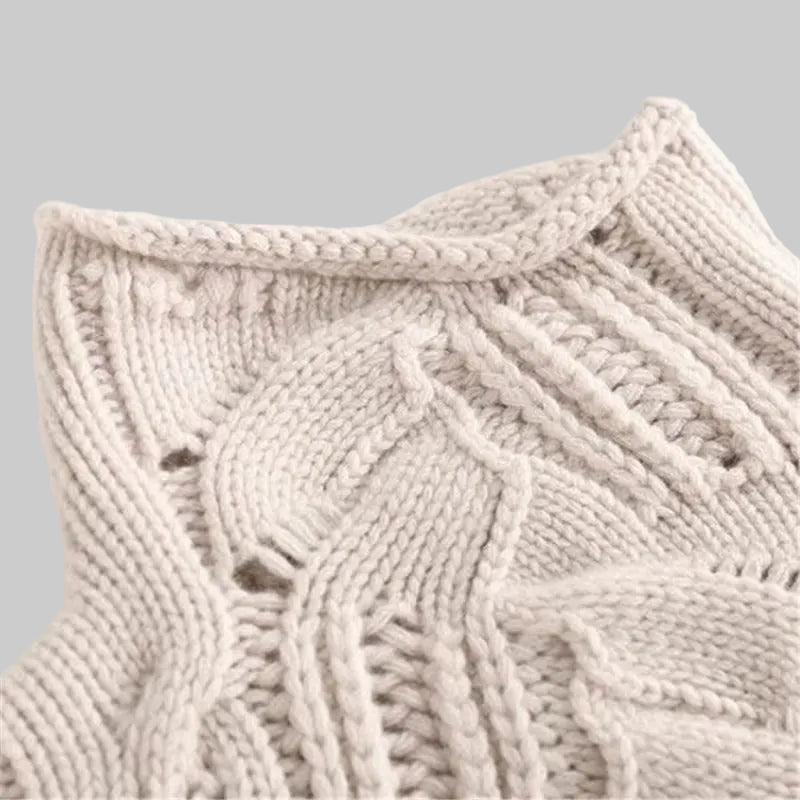 Women’s Cable Knit Turtleneck Sweater with Intricate Open-Work Texture Detail