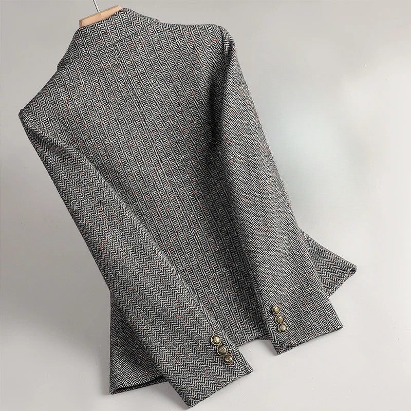 Women's Herringbone Single-Button Blazer With Notch Lapel