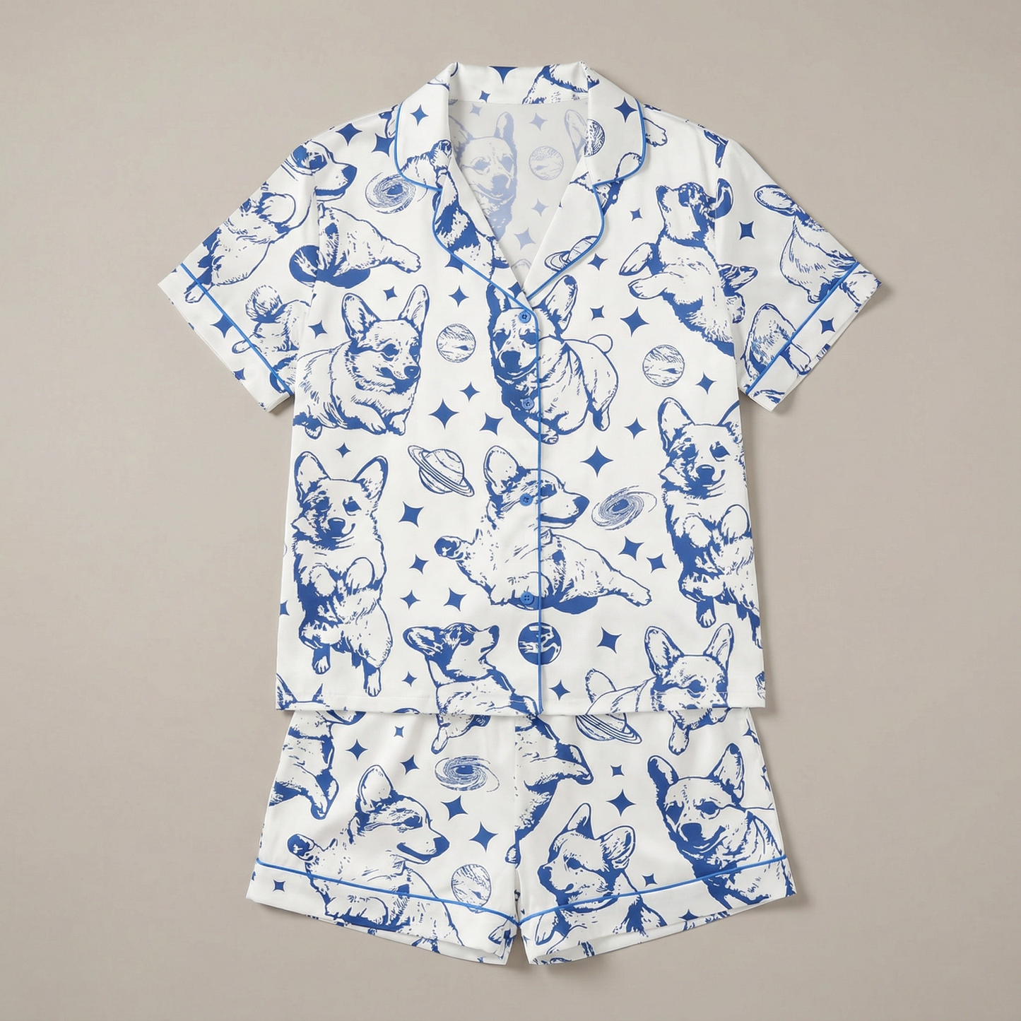 Ceylan Women's Pajama Set Short Sleeve Corgi Print