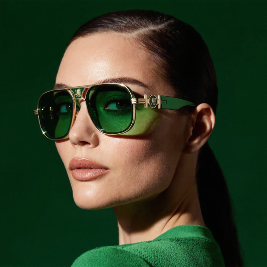 Women’s Oversized Aviator Sunglasses with Gold Medallion Hardware Detail