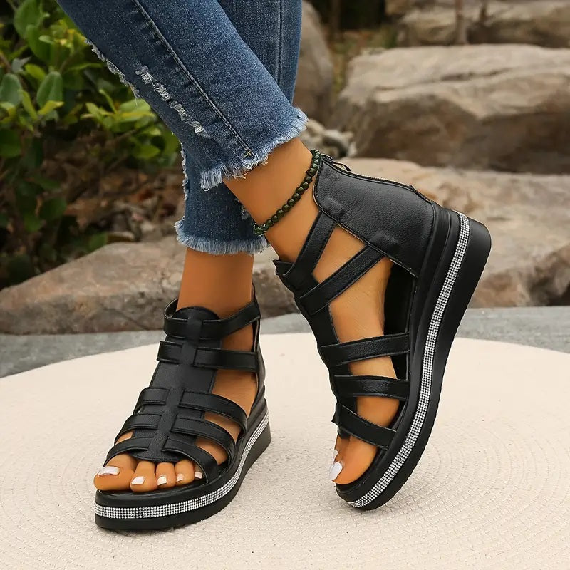 Women’s Wedge Gladiator Sandals with Rhinestone Trim