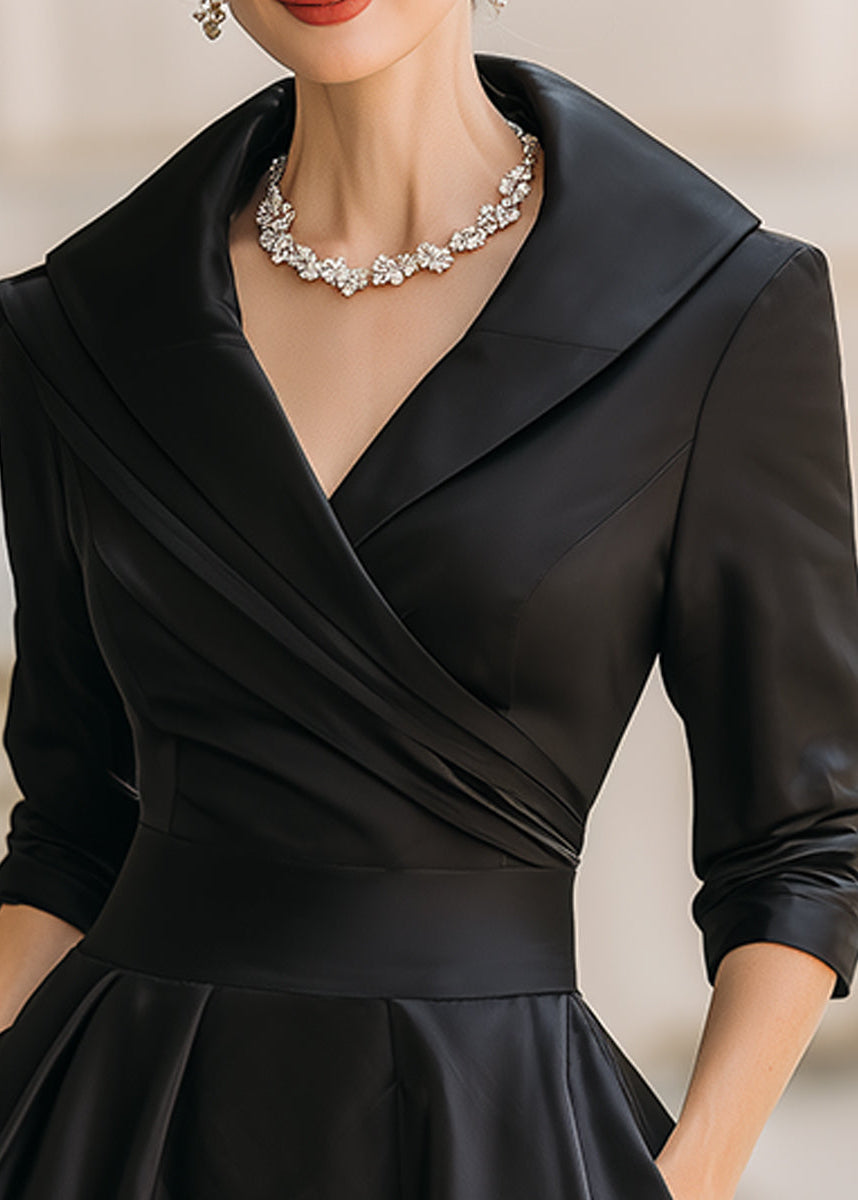 Ceylan Women’s Satin Midi Dress with Draped Collar and Pockets