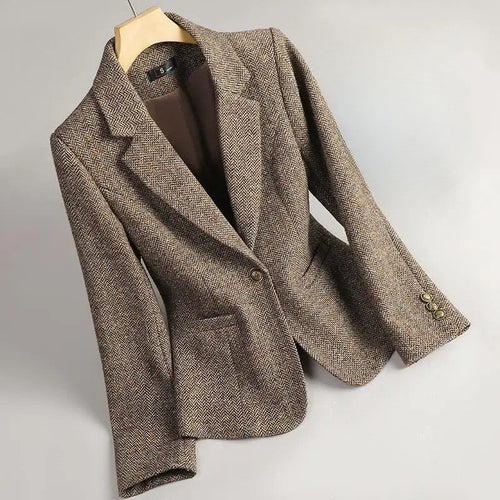 Women's Herringbone Single-Button Blazer With Notch Lapel