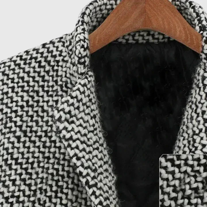 Women's Houndstooth Double-Breasted Long Coat