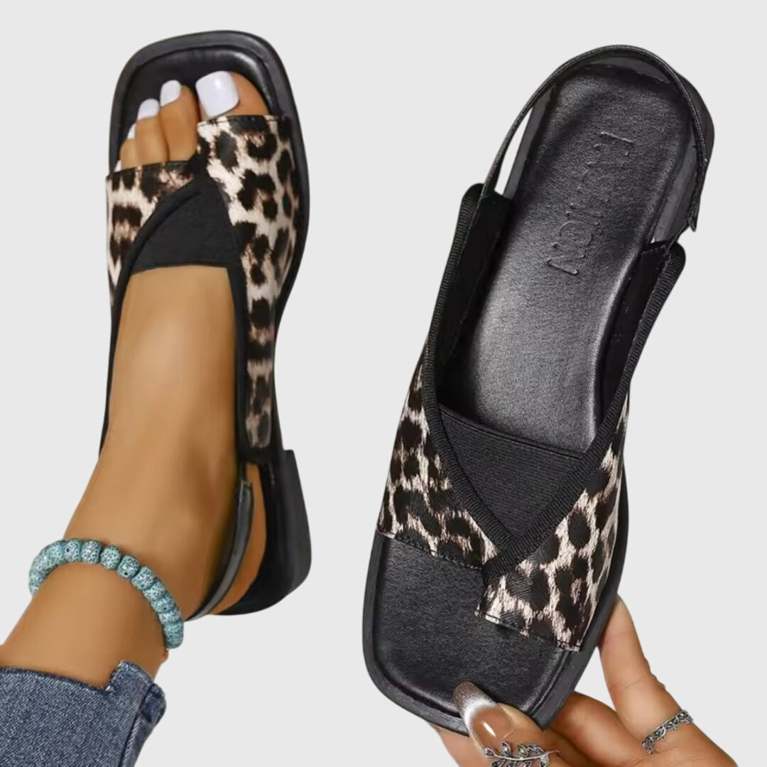 Women’s Slingback Flat Sandals with Square Toe and Contrast Cross Straps