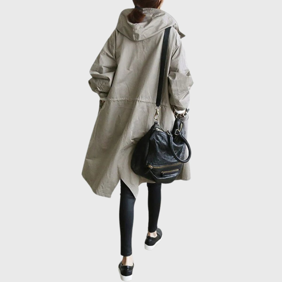 Women's Long Hooded Trench Coat with Button Front