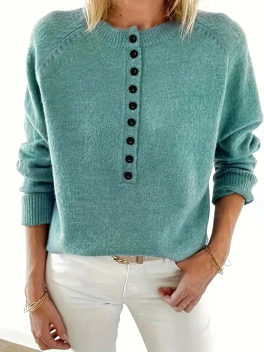Women's V-Neck Jumper with Half Button Placket
