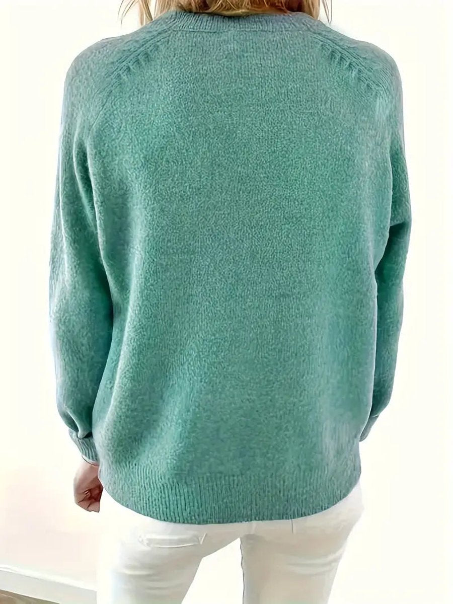 Women's Knit Jumper Half-Button V-Neck Collar Detail