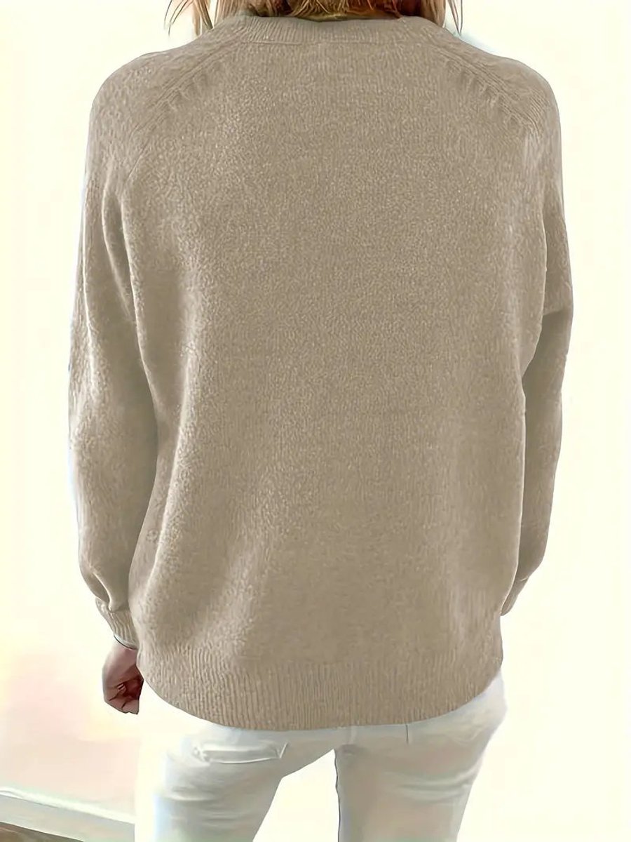 Women's Knit Jumper Half-Button V-Neck Collar Detail