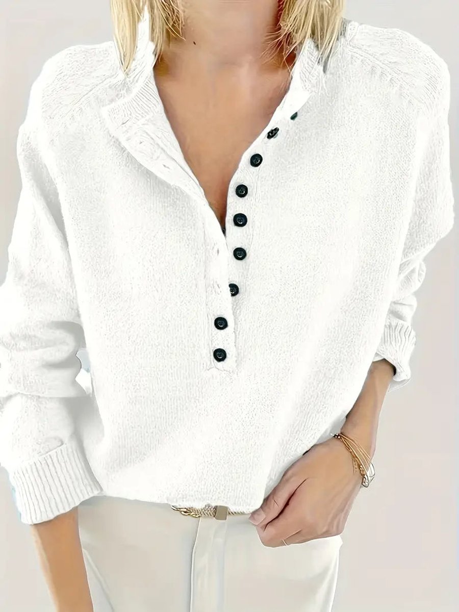 Women's V-Neck Jumper with Half Button Placket