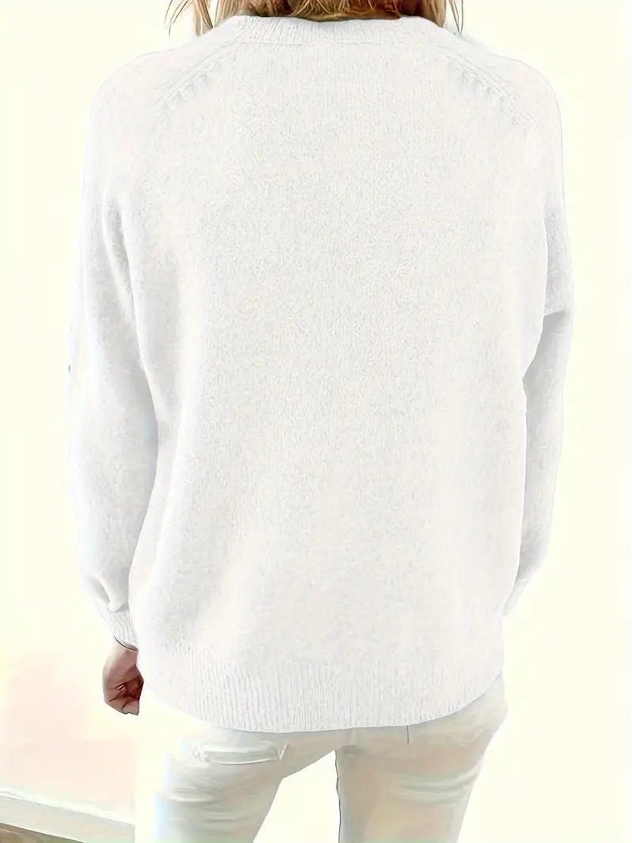 Women's Knit Jumper Half-Button V-Neck Collar Detail